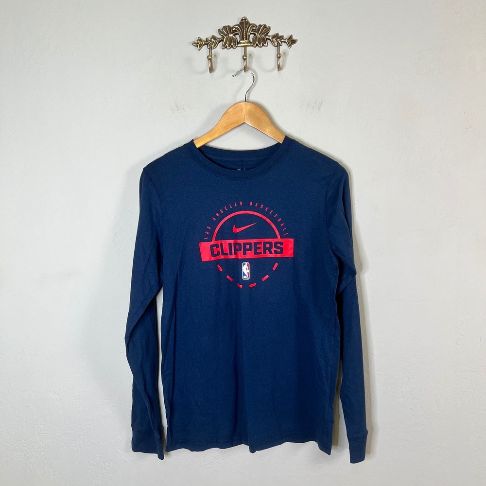 LA Clippers Nike Long Sleeve Graphic Tee Boys Size XL 18/20 Navy Blue Cotton New